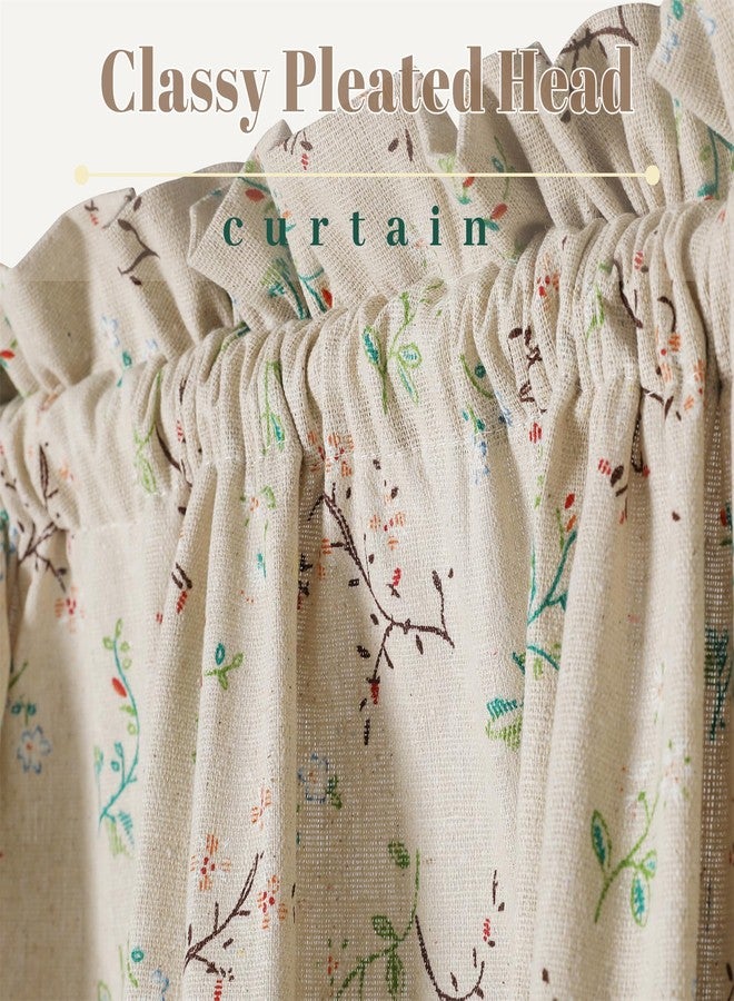 Moslovstar Linen French Door Curtains Set of 2, Elegant Country Style Little Grass and Flower Front Door Curtain Dual Rod Pocket Tiebacks Included, 25" W x 72" L - Image 3
